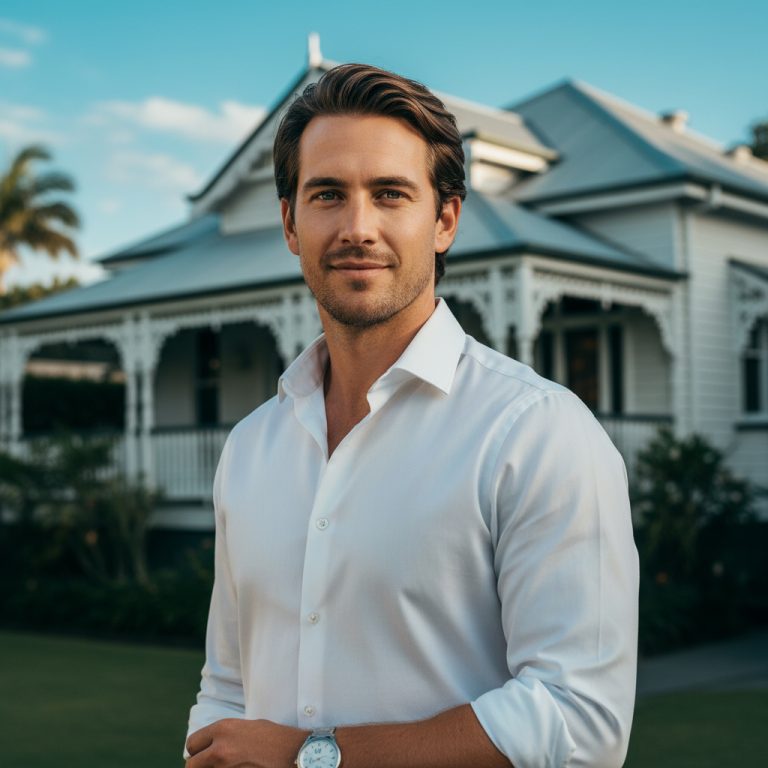 Real estate portrait with superimposed Real estate property